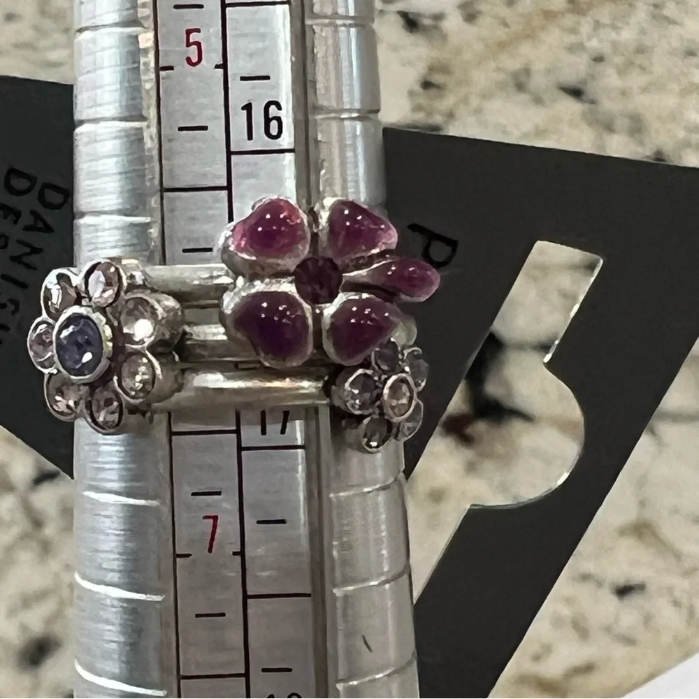 New Pilgrim Danish Design Stackable Rings Size 6 Floral Crystals Enamel NWT - Picture 10 of 15